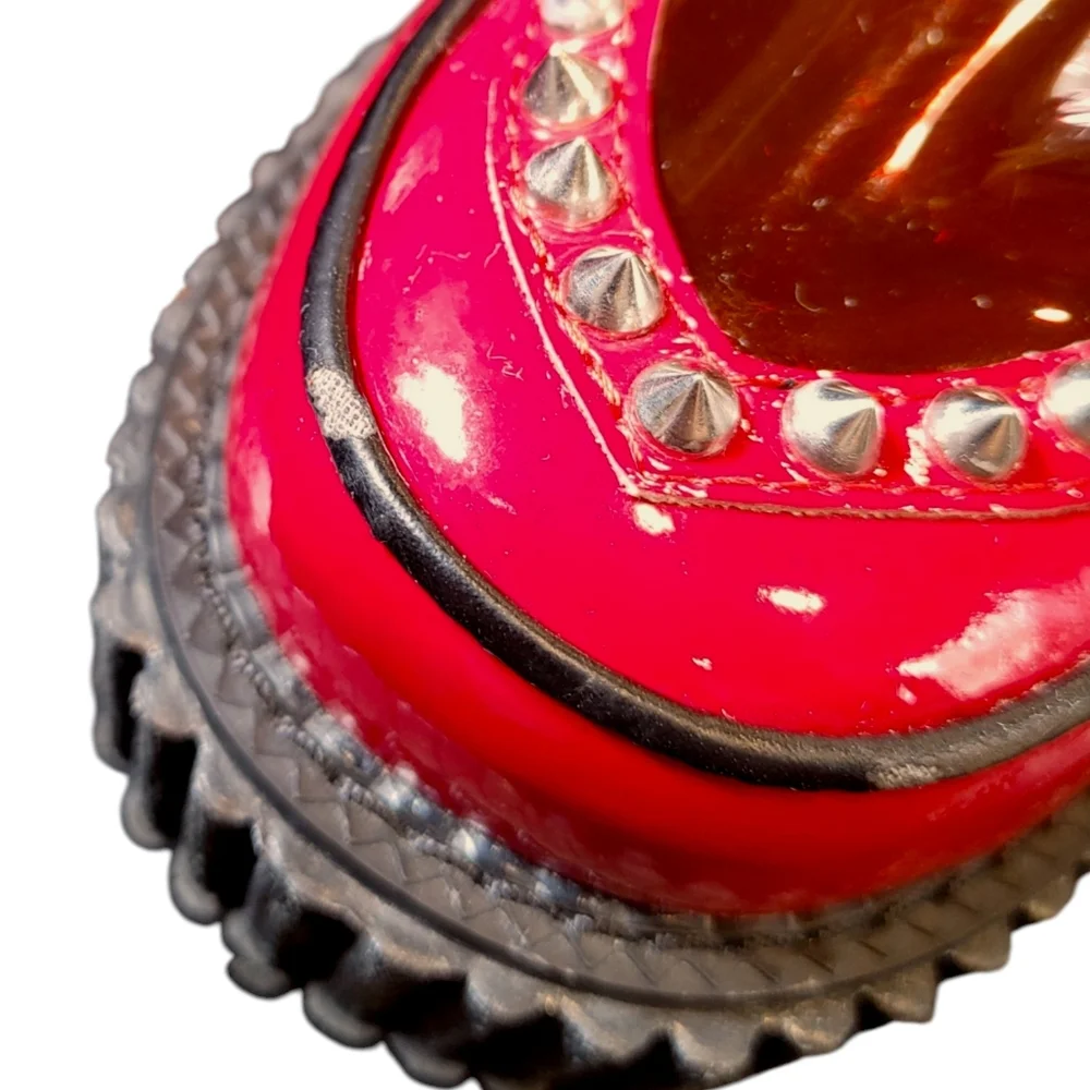Demonia 108 Red Faux Leather Sheer Heart Studded Lace Up Creepers Women's Size 8